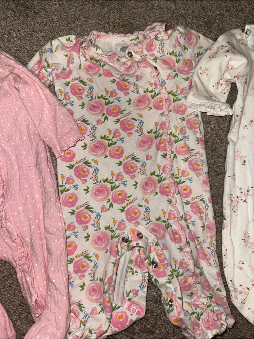 Floral & Pink Baby Footed One-Pieces (Set of 4)